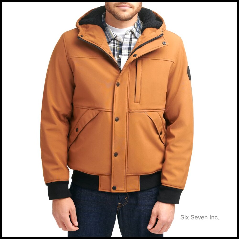 Sherpa Lined Bomber Jacket Soft Shell Hooded Perf… - image 1